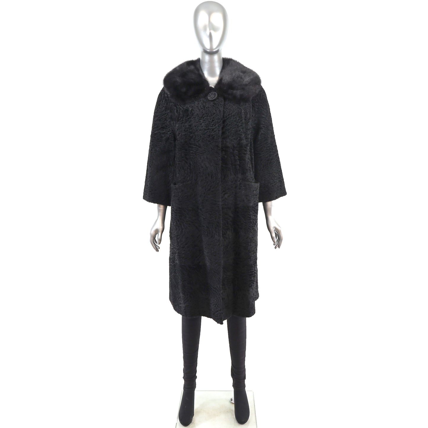 Lamb Coat with Mink Collar- Size L