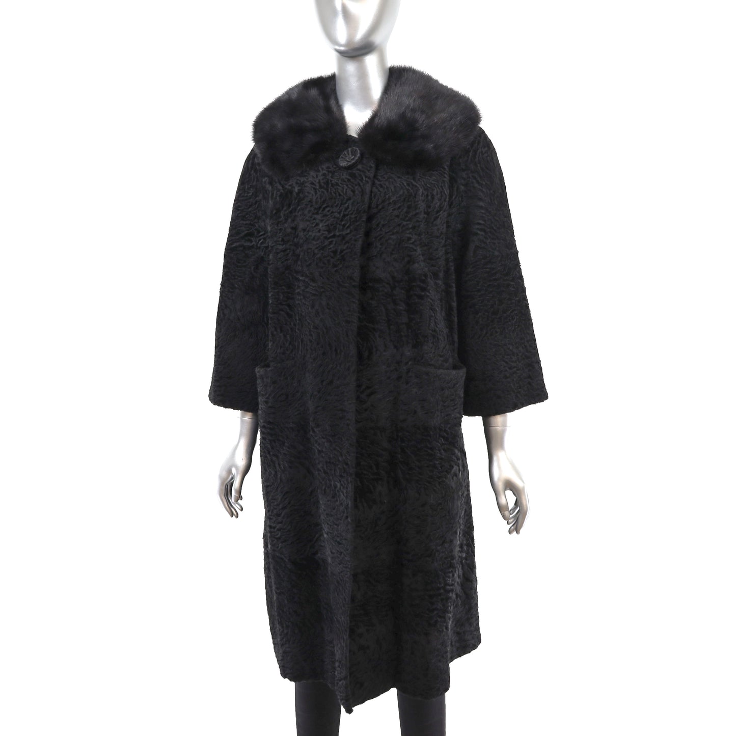 Lamb Coat with Mink Collar- Size L