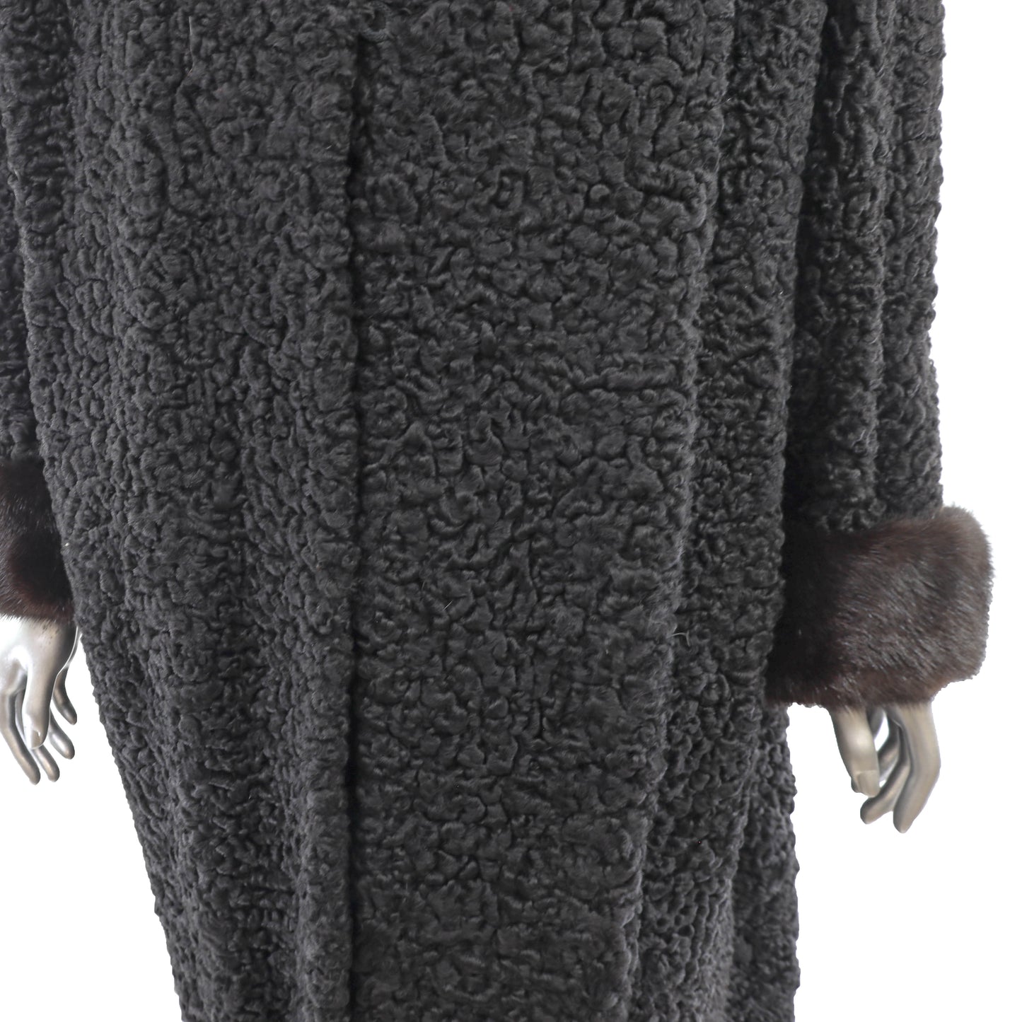 Black Persian Lamb Coat with Mink Trim- Size XL