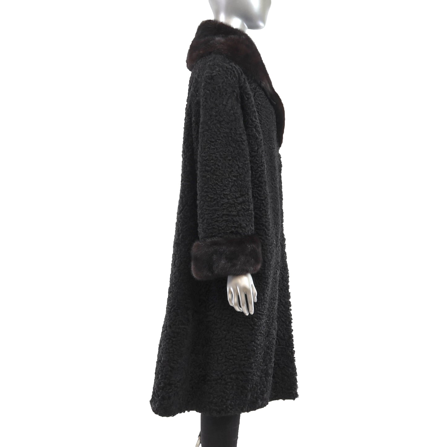 Black Persian Lamb Coat with Mink Trim- Size XL