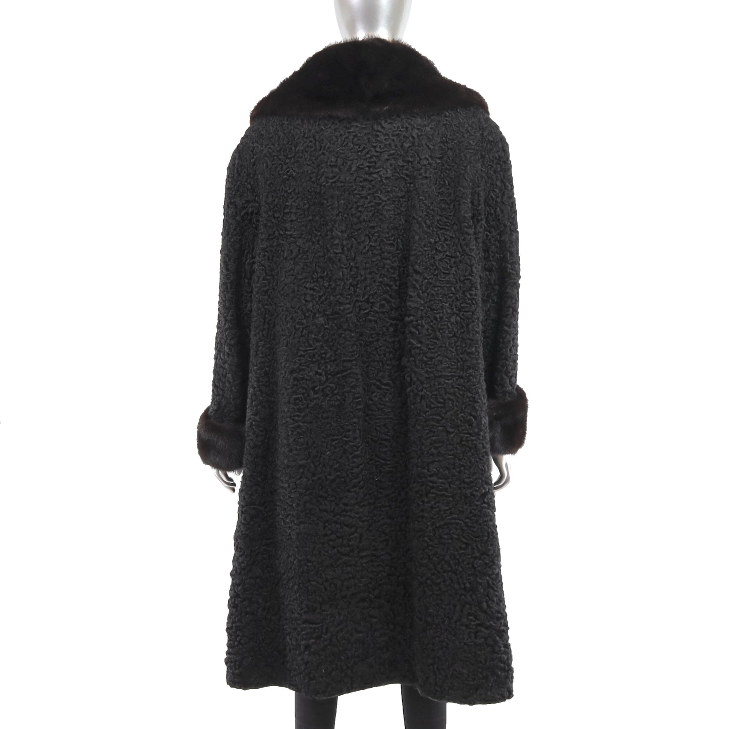 Black Persian Lamb Coat with Mink Trim- Size XL