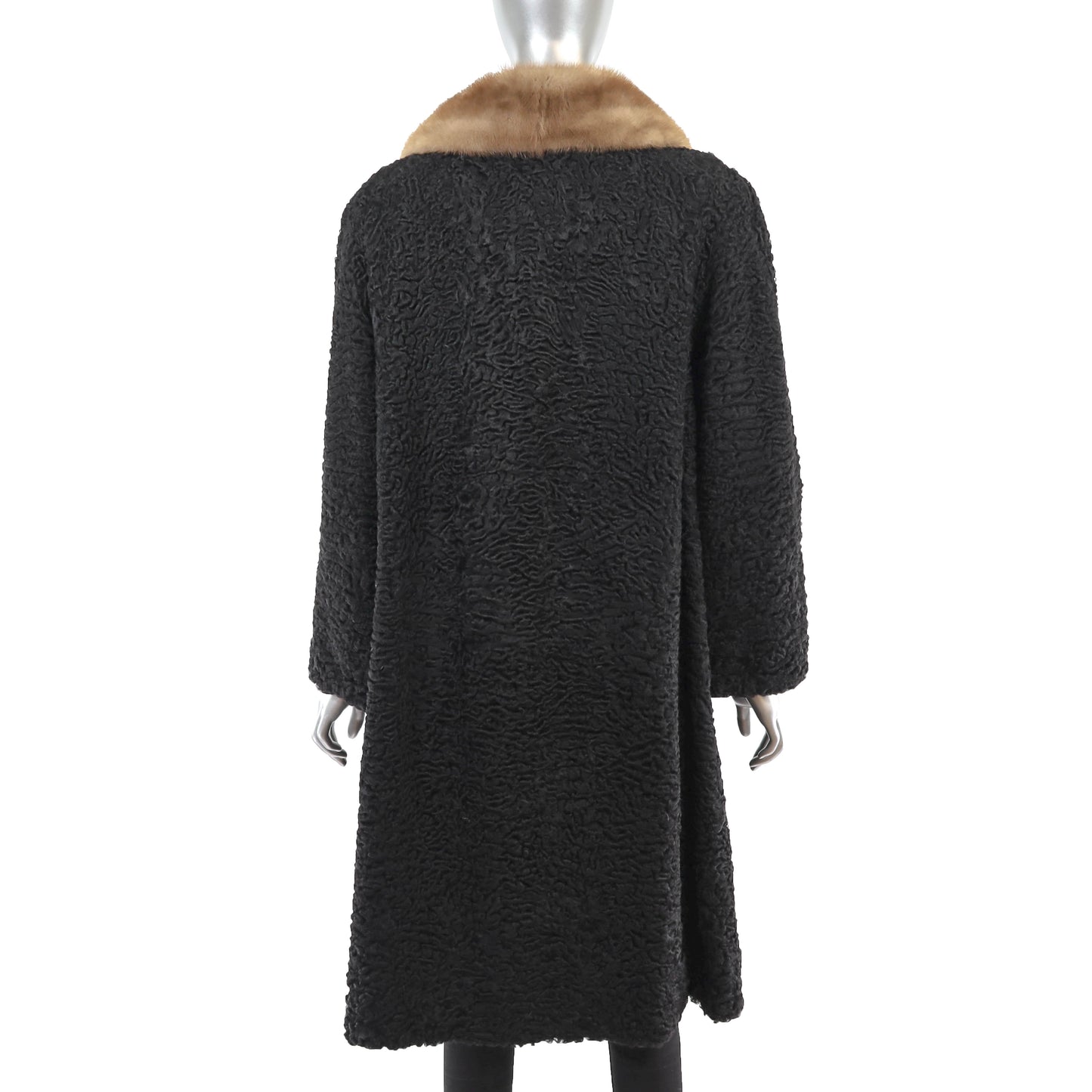 Black Persian Lamb 7/8 Coat with Mink Collar- Size XL