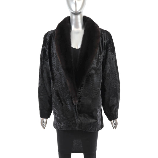 Black Swakara Lamb Jacket with Mink Collar- Size S