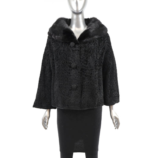 Persian Lamb Jacket with Mink Collar- Size L