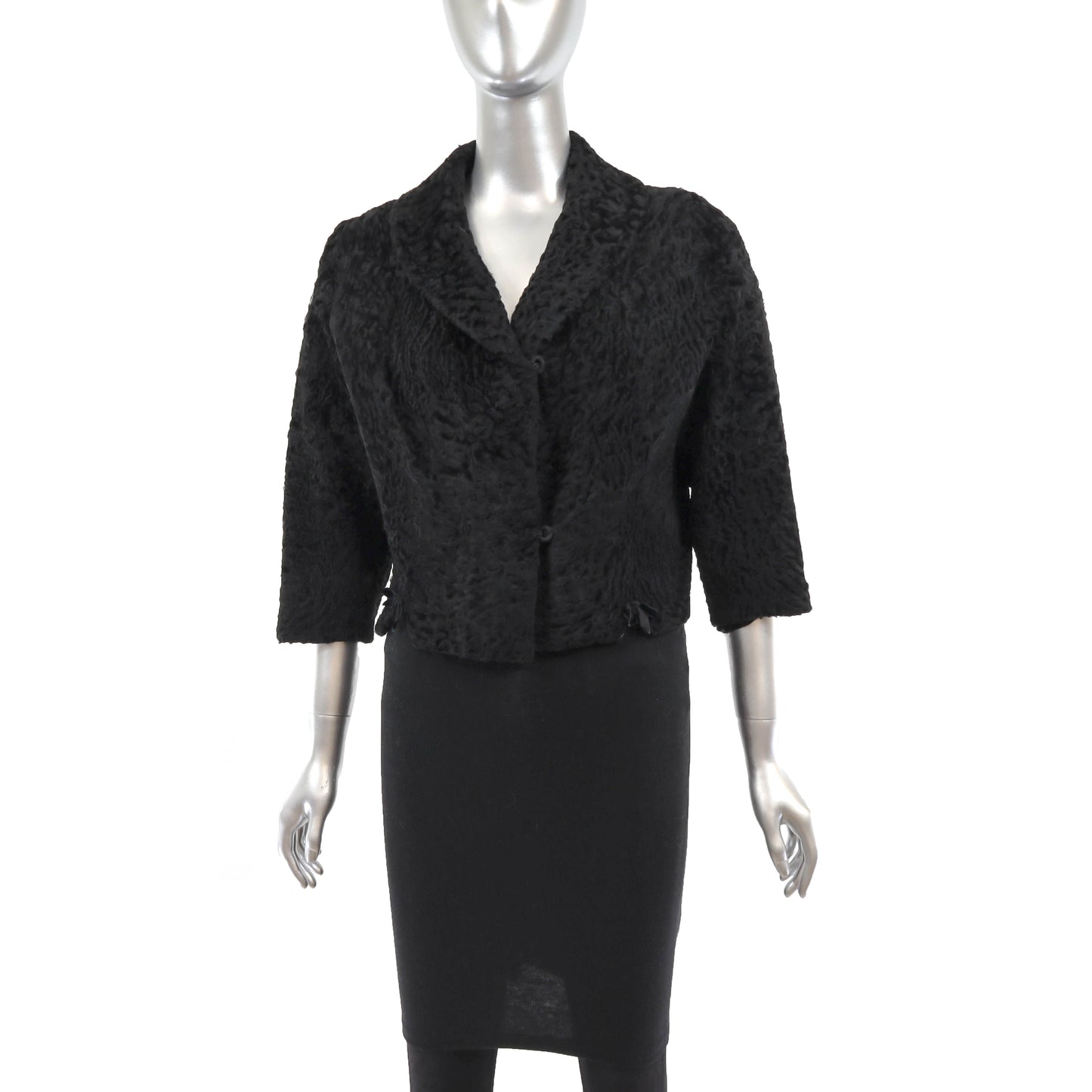 Black Swakara Lamb Bolero Jacket- Size S