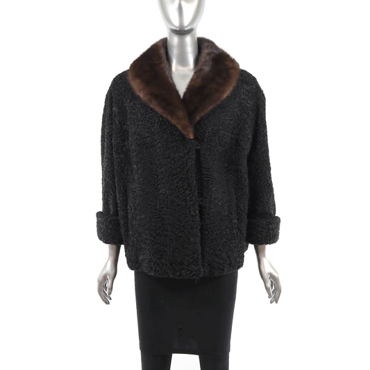 Persian Lamb Jacket Mink Collar- Size XL