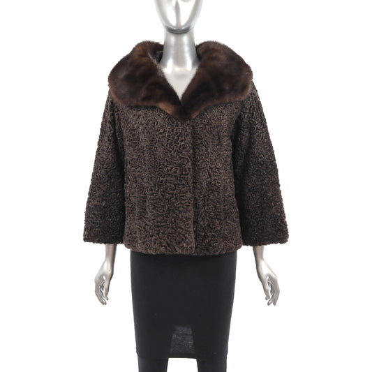 Brown Lamb Jacket with Mink Collar- Size M