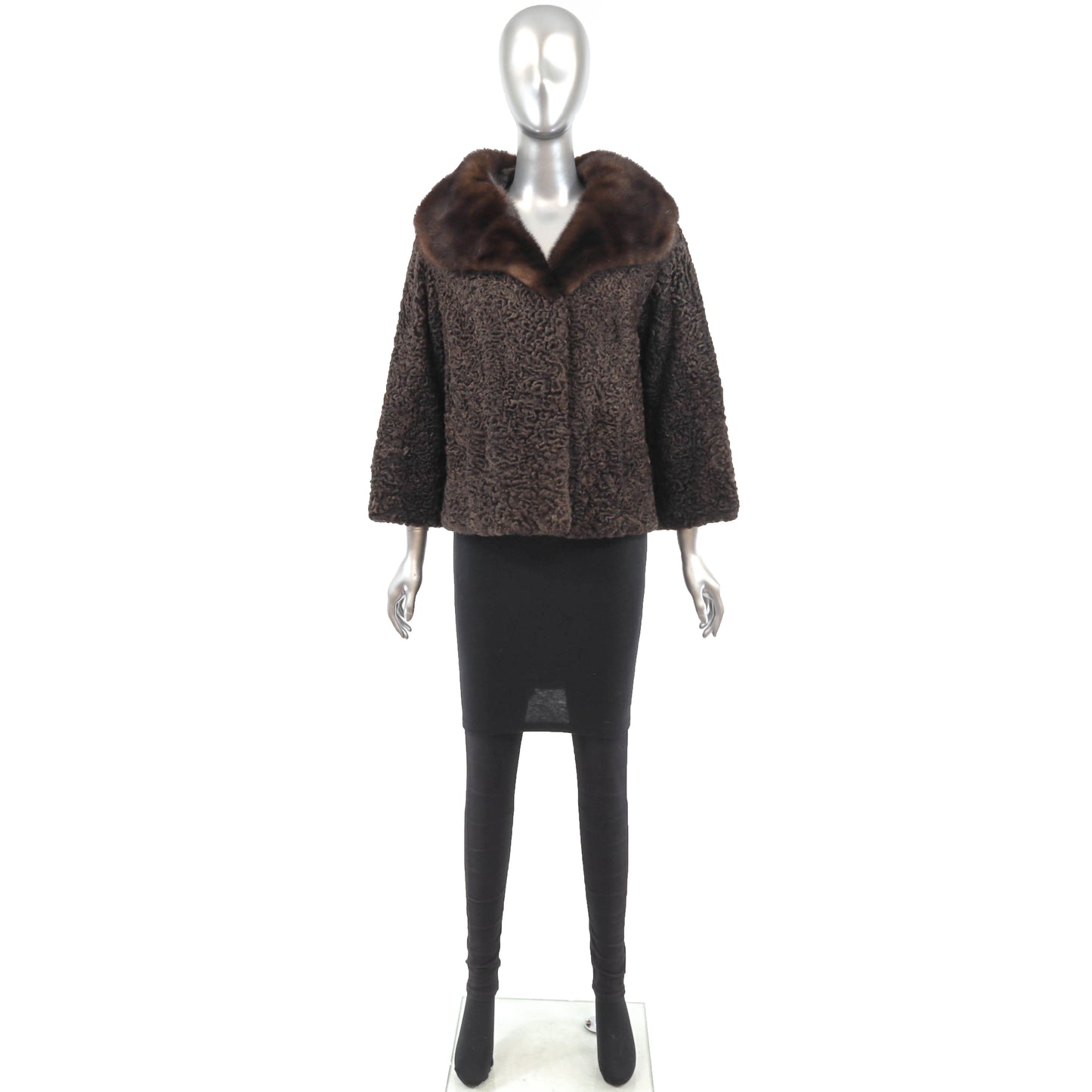 Brown Lamb Jacket with Mink Collar- Size M