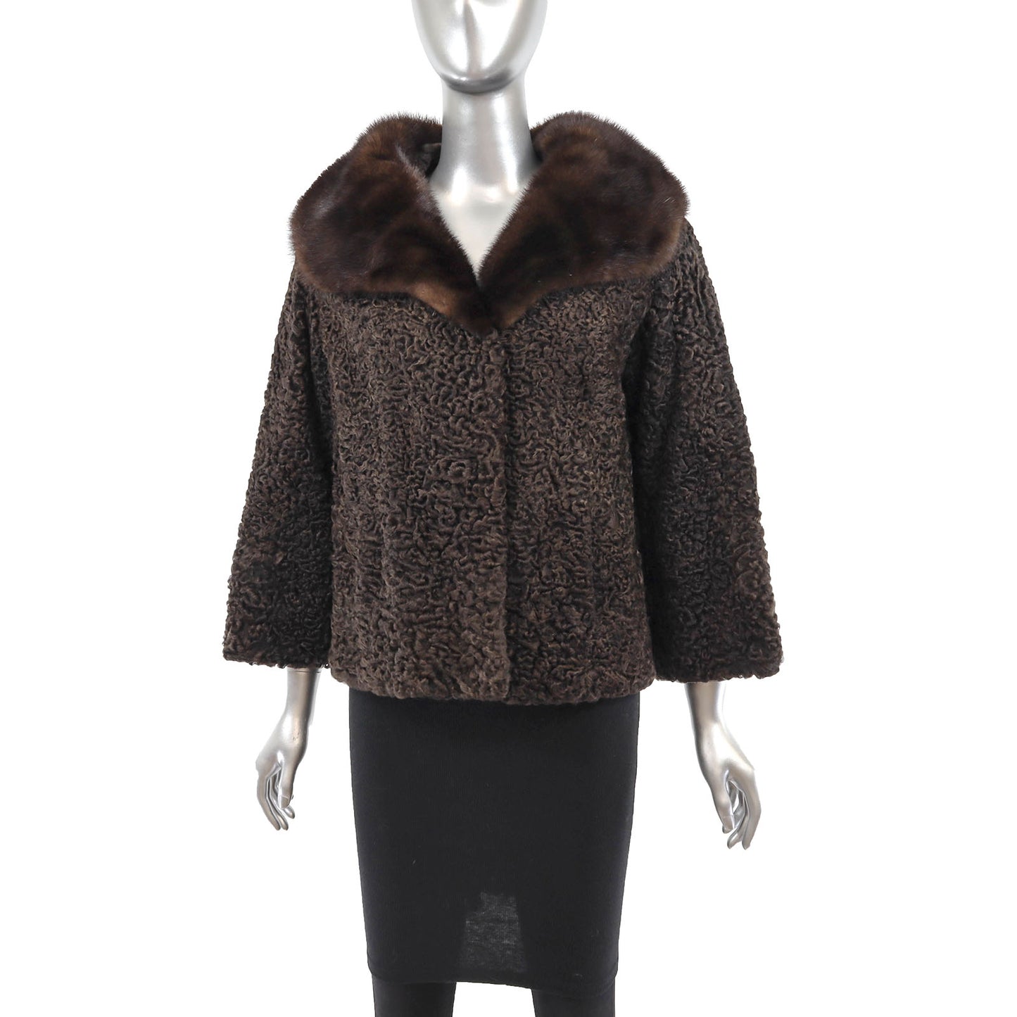 Brown Lamb Jacket with Mink Collar- Size M