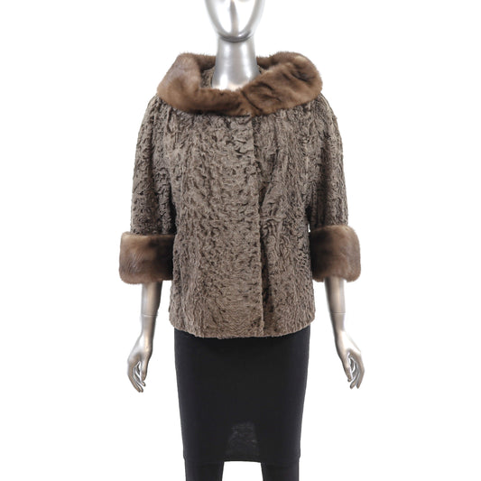 Broadtail Lamb Jacket with Mink Trim- Size L