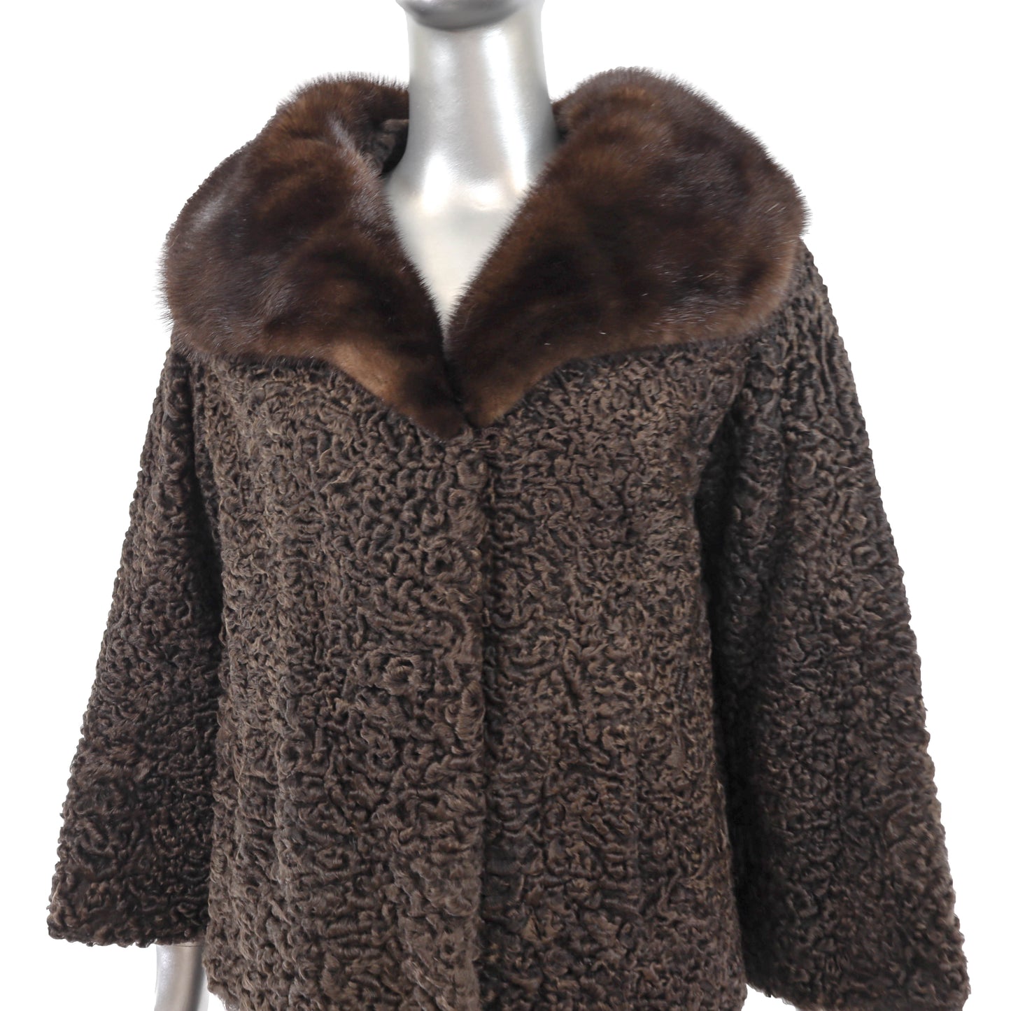 Brown Lamb Jacket with Mink Collar- Size M