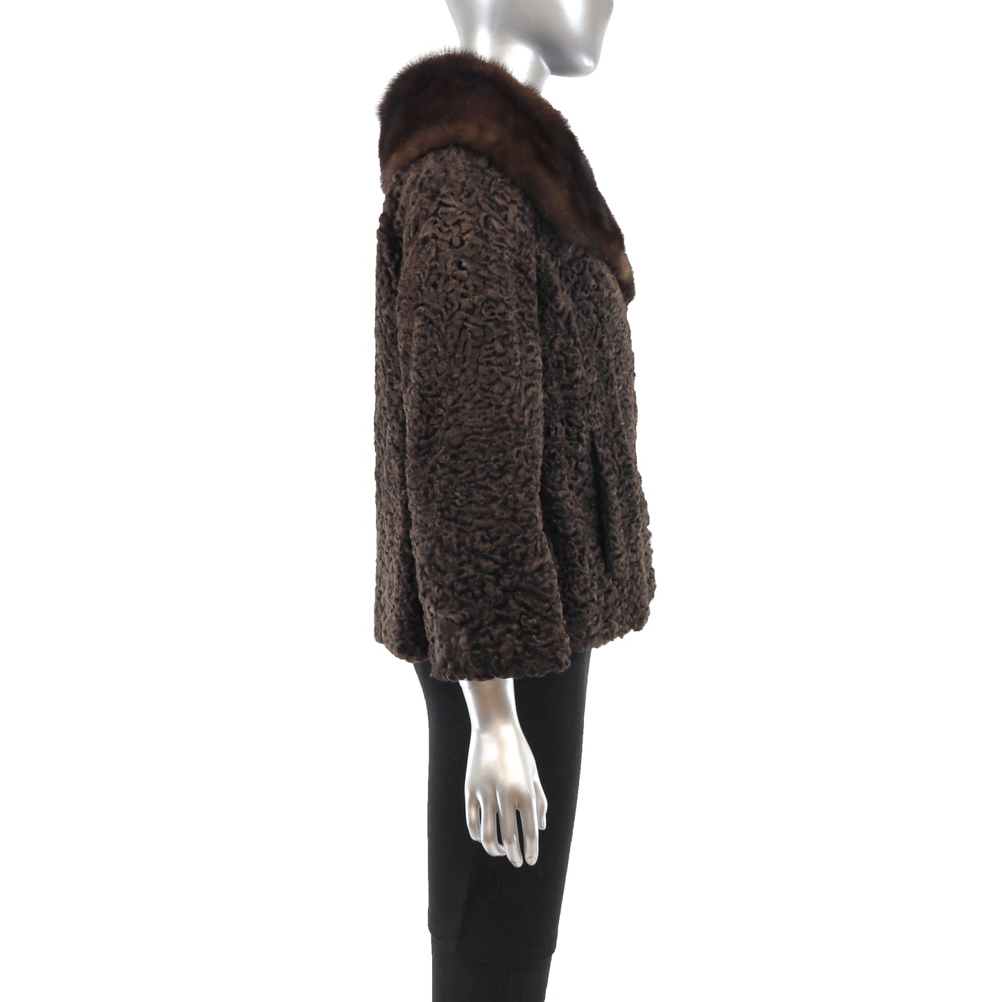 Brown Lamb Jacket with Mink Collar- Size M