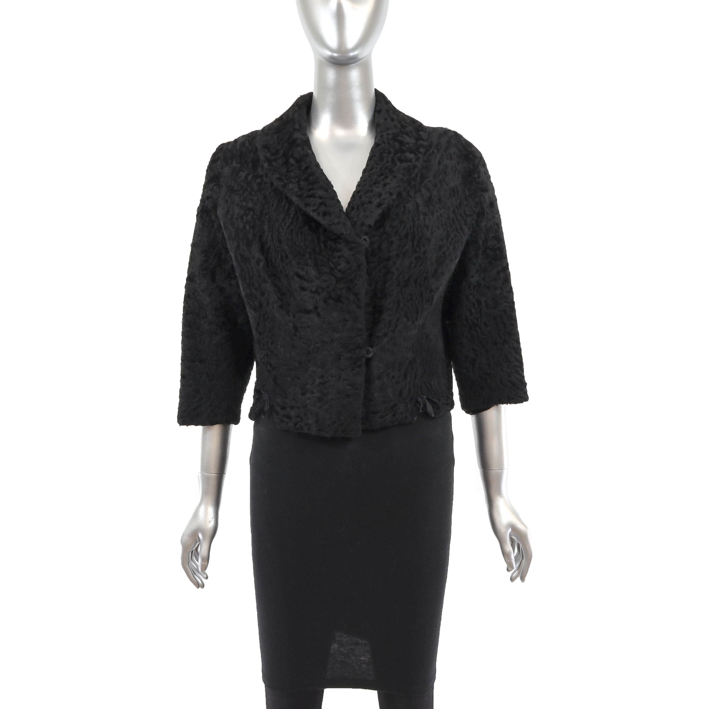 Black Swakara Lamb Bolero Jacket- Size S