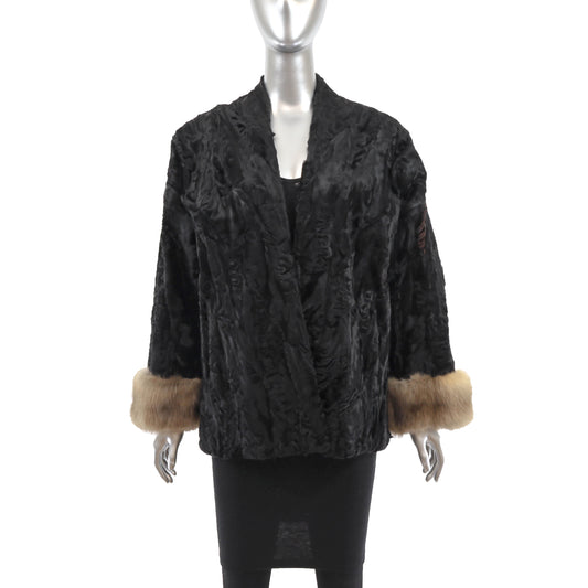 Black Persian Lamb Jacket with Sable Cuffs- Size L