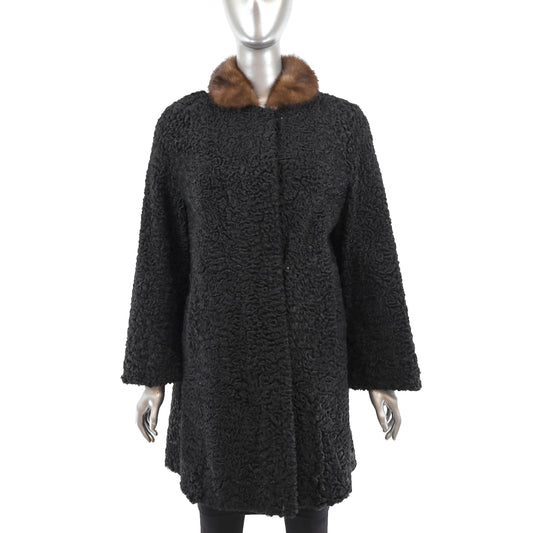 Persian Lamb 3/4 Coat with Mink Collar- Size L