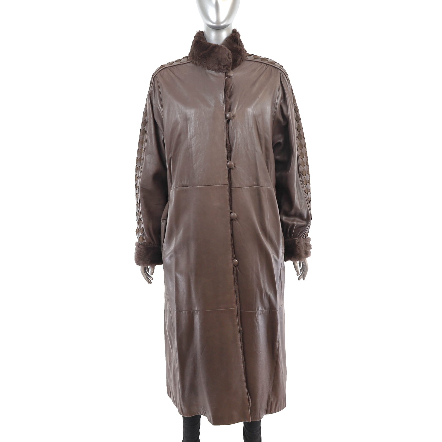 Leather Coat with Removable Rabbit Lining- Size L