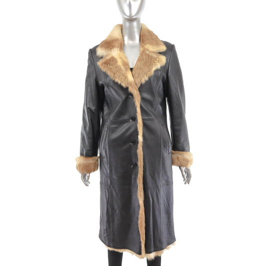 Leather Coat with Rabbit Lining- Size M