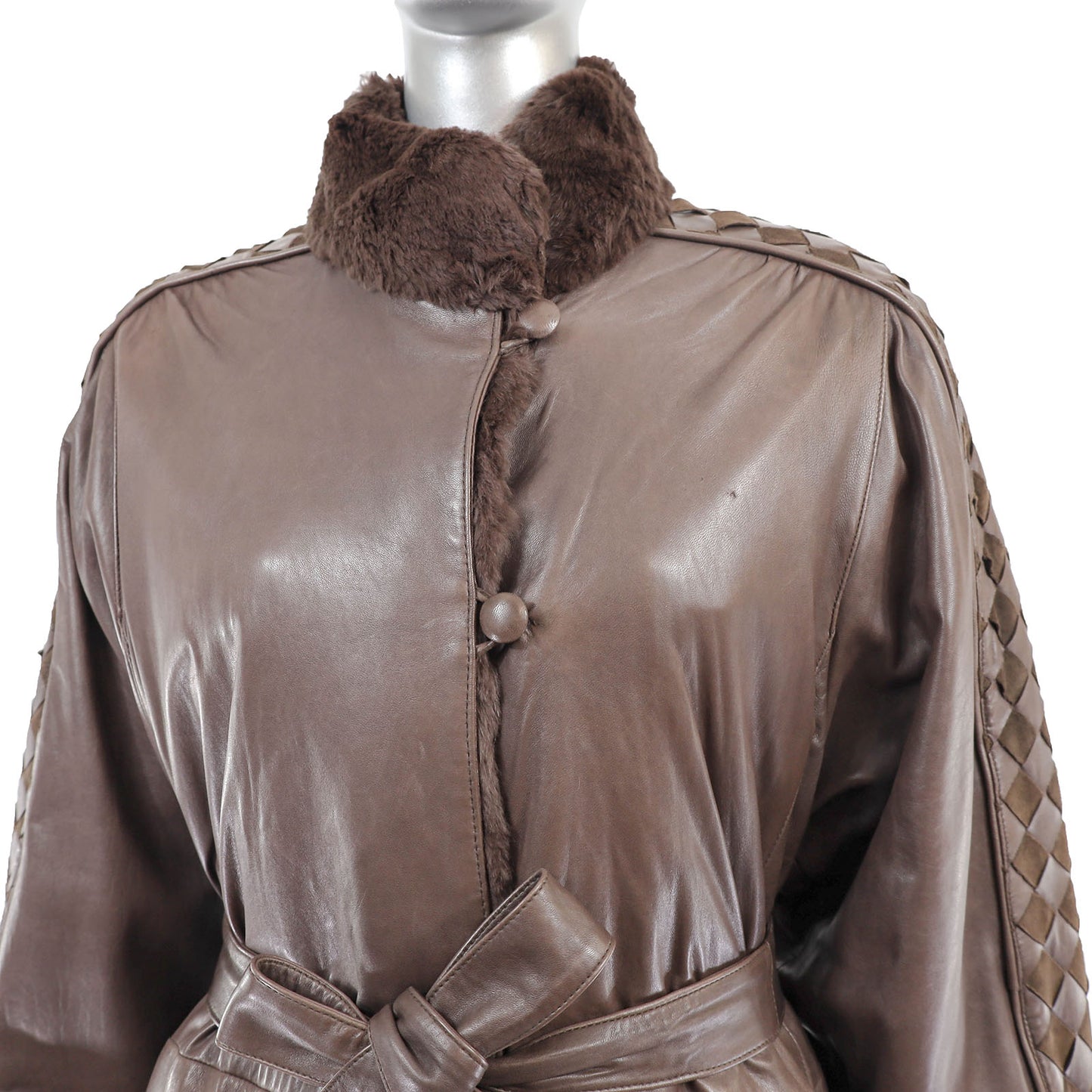 Leather Coat with Removable Rabbit Lining- Size L