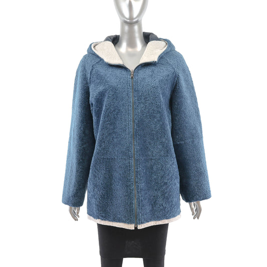 Hooded Teal Reversible Shearling Jacket- Size S