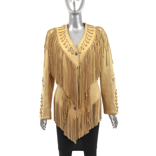 Leather Jacket with Fringes- Size XS