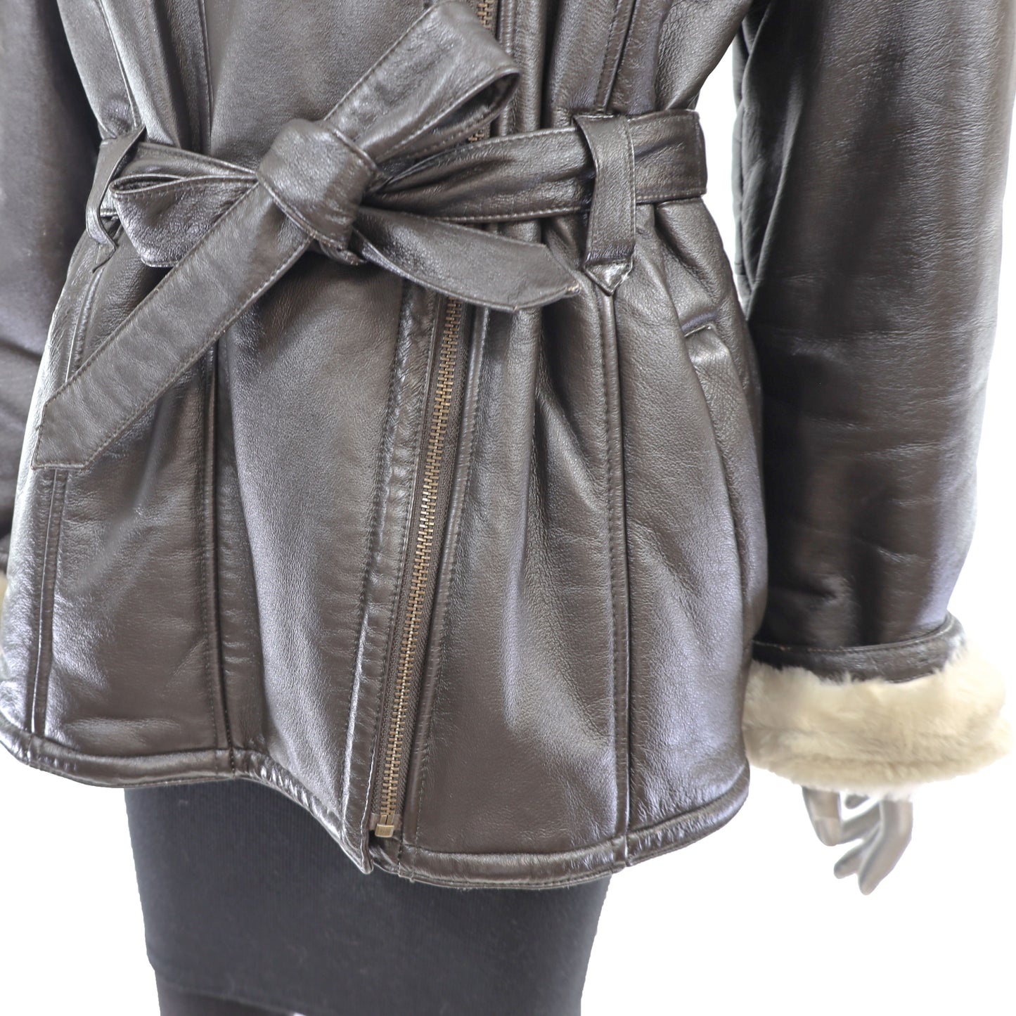 Hooded Leather Jacket- Size L