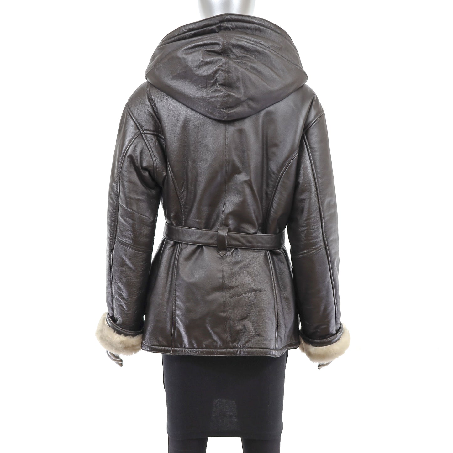 Hooded Leather Jacket- Size L