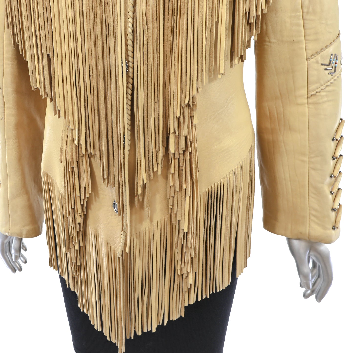 Leather Jacket with Fringes- Size XS