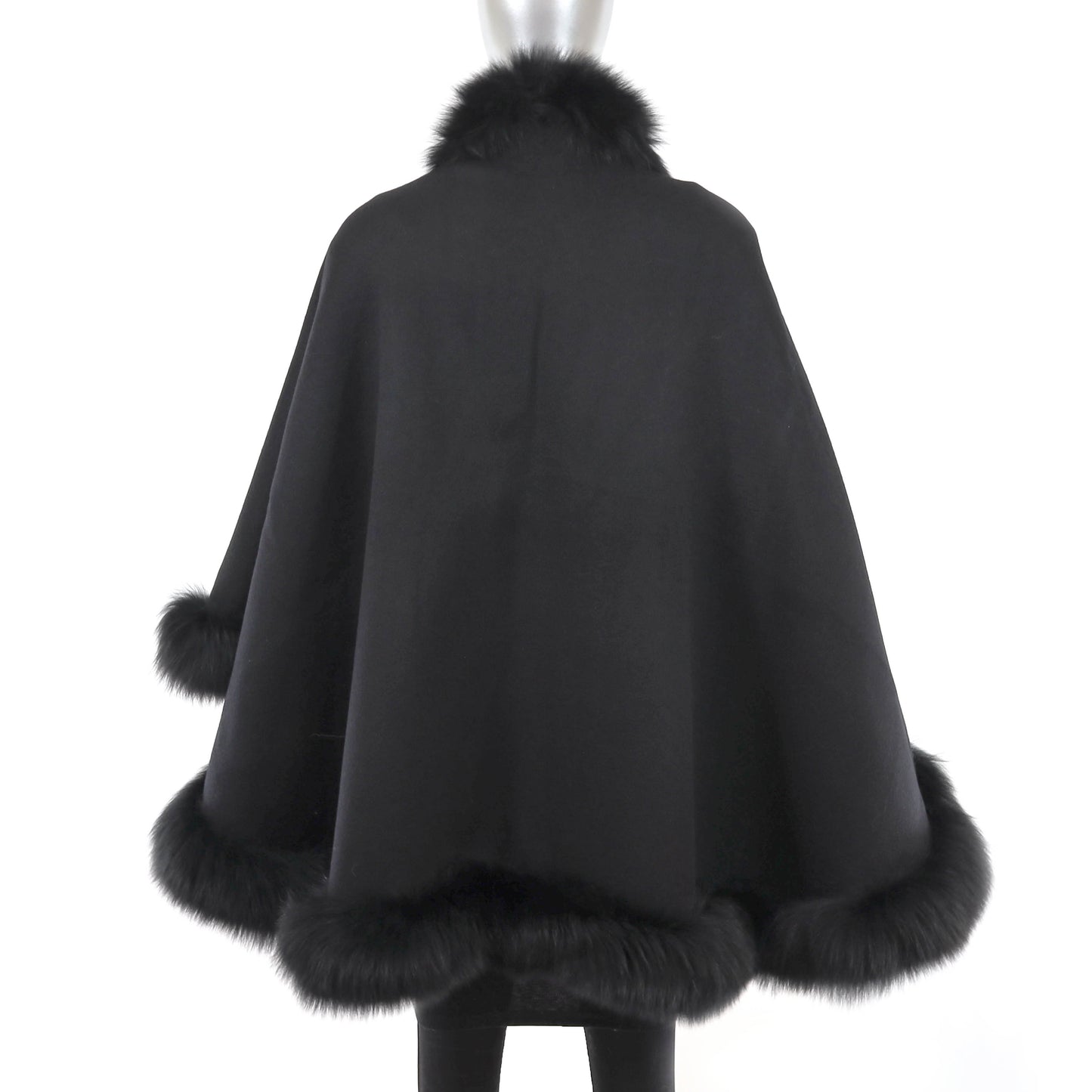 Red Cashmere Cape with Fox Trim- Size Free