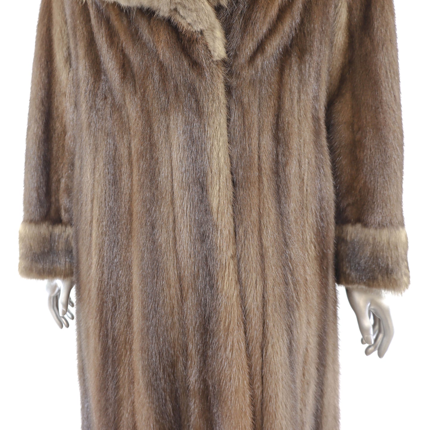 Brown Mink Coat with Sable Collar and Cuffs- Size S