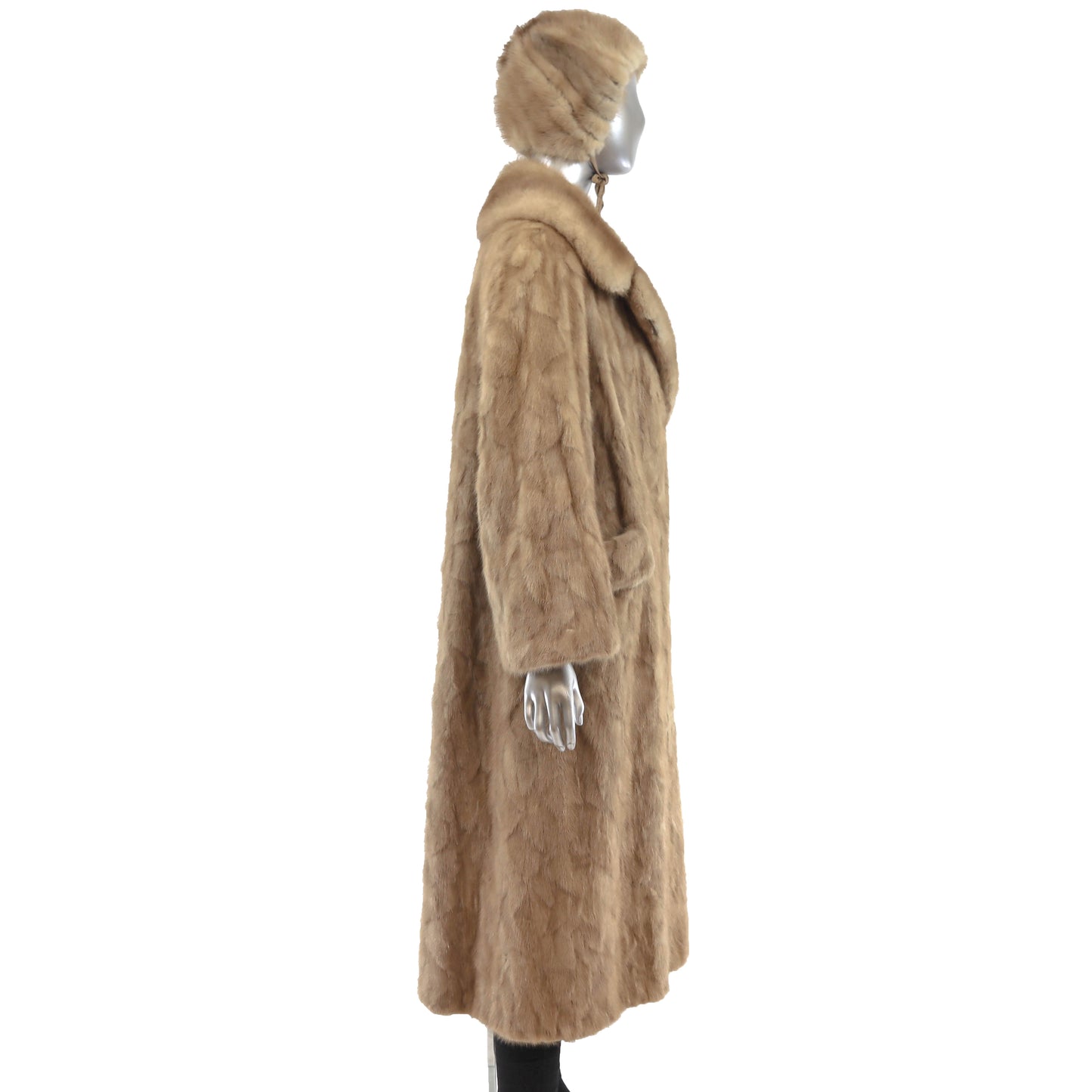 Light Brown Section Mink Coat with Matching Hat- Size M