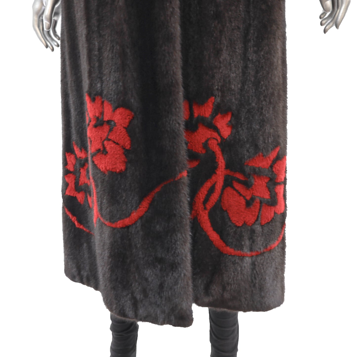 Black Mink Coat with Red Design- Size S