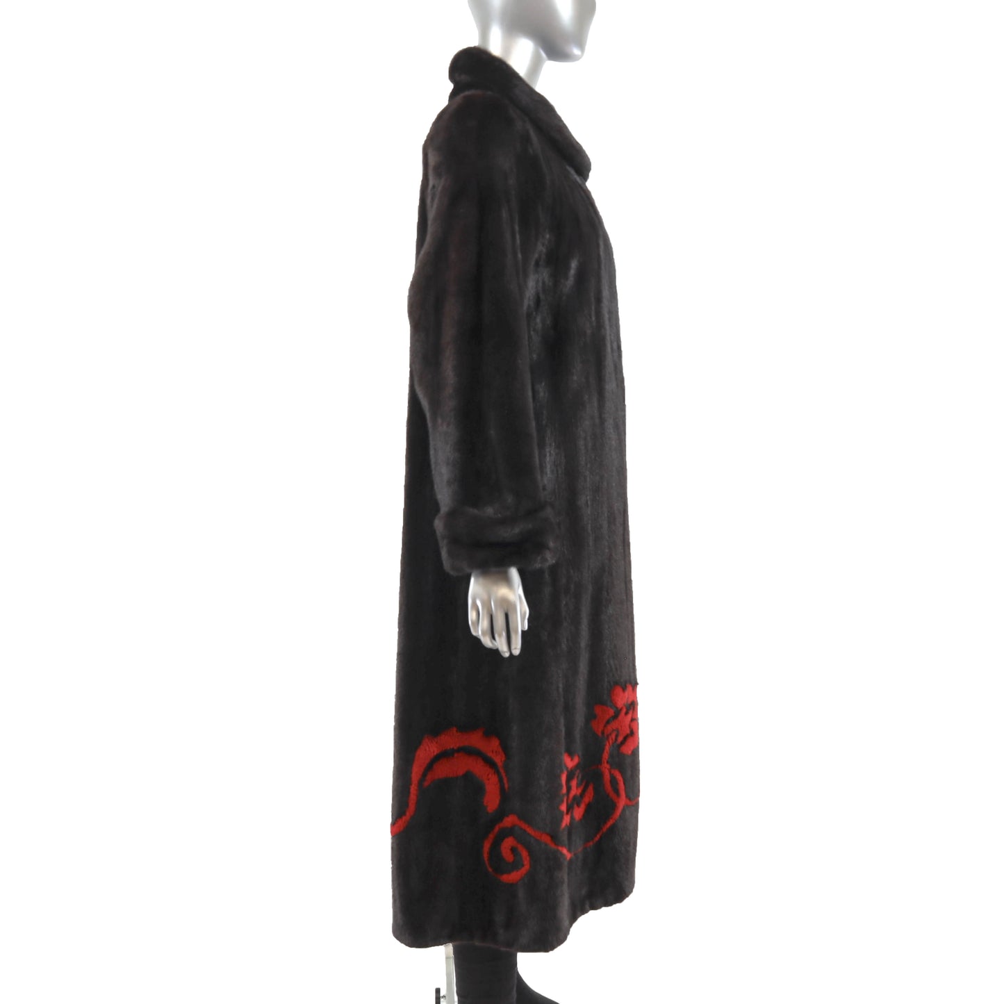 Black Mink Coat with Red Design- Size S