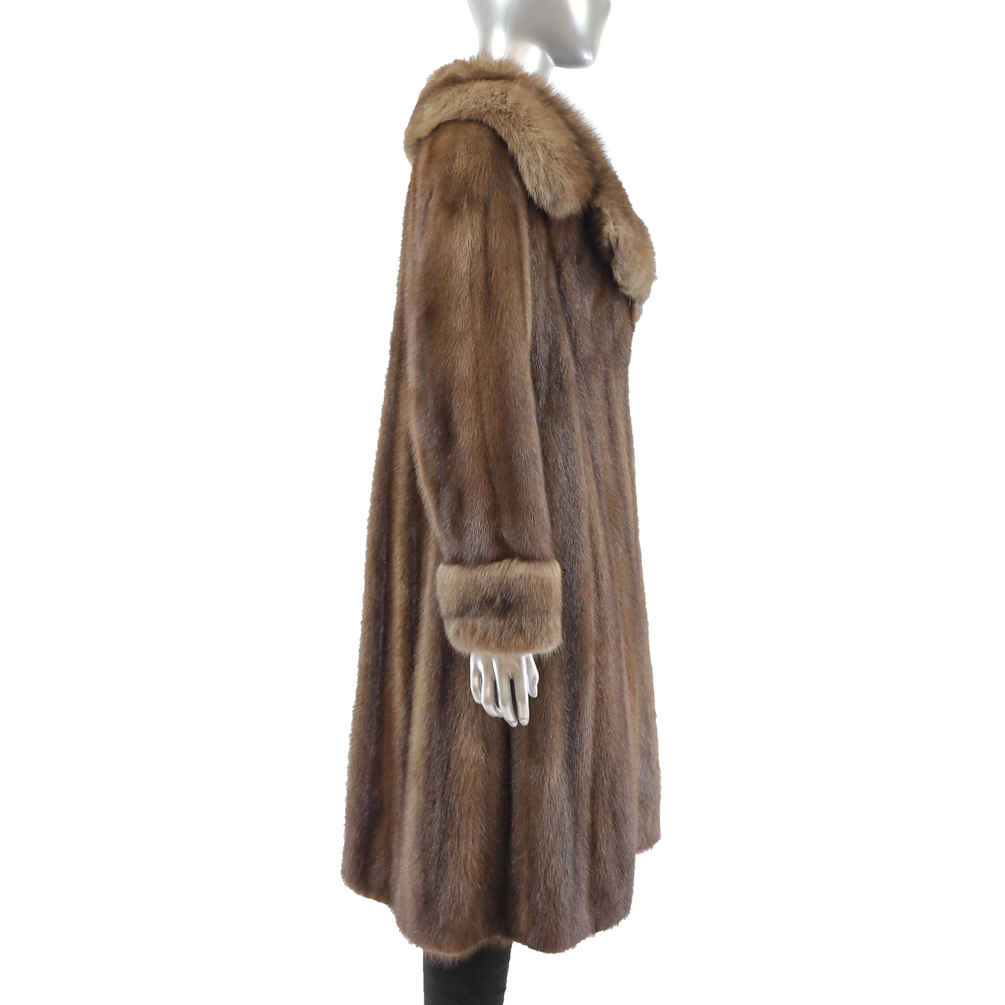 Brown Mink Coat with Sable Collar and Cuffs- Size S