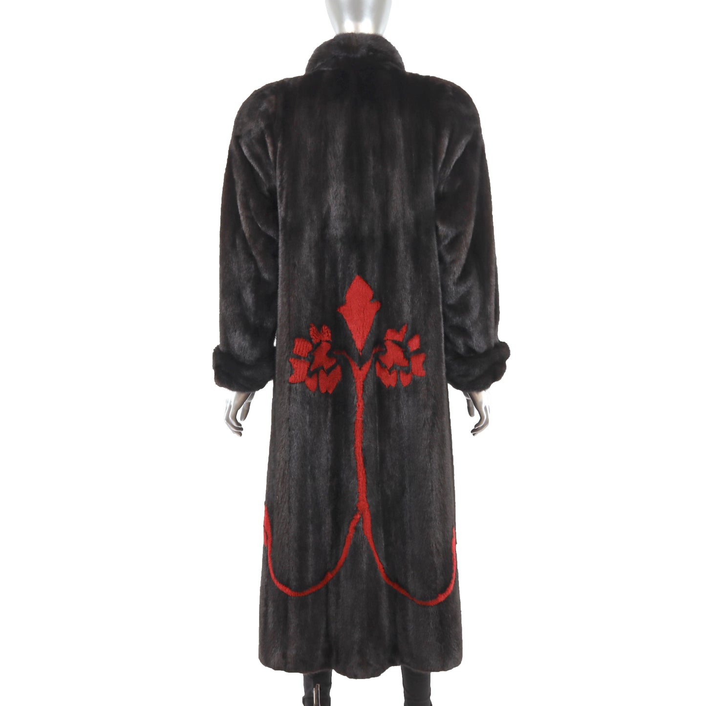 Black Mink Coat with Red Design- Size S