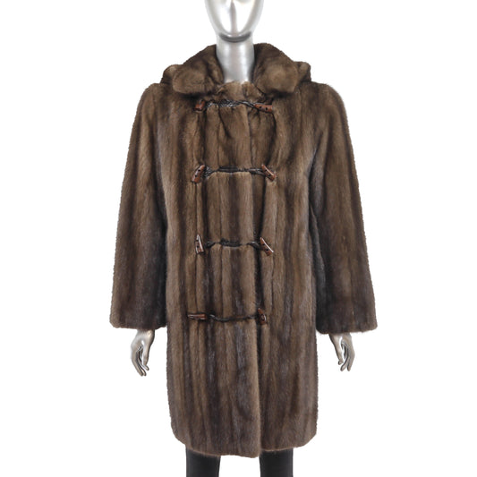 Brown Mink Coat with Detachable Hood- Size M