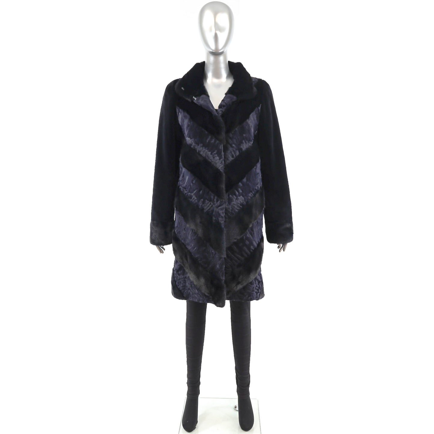 Navy Mink and Lamb Coat with Sheared Mink Sleeves- Size S