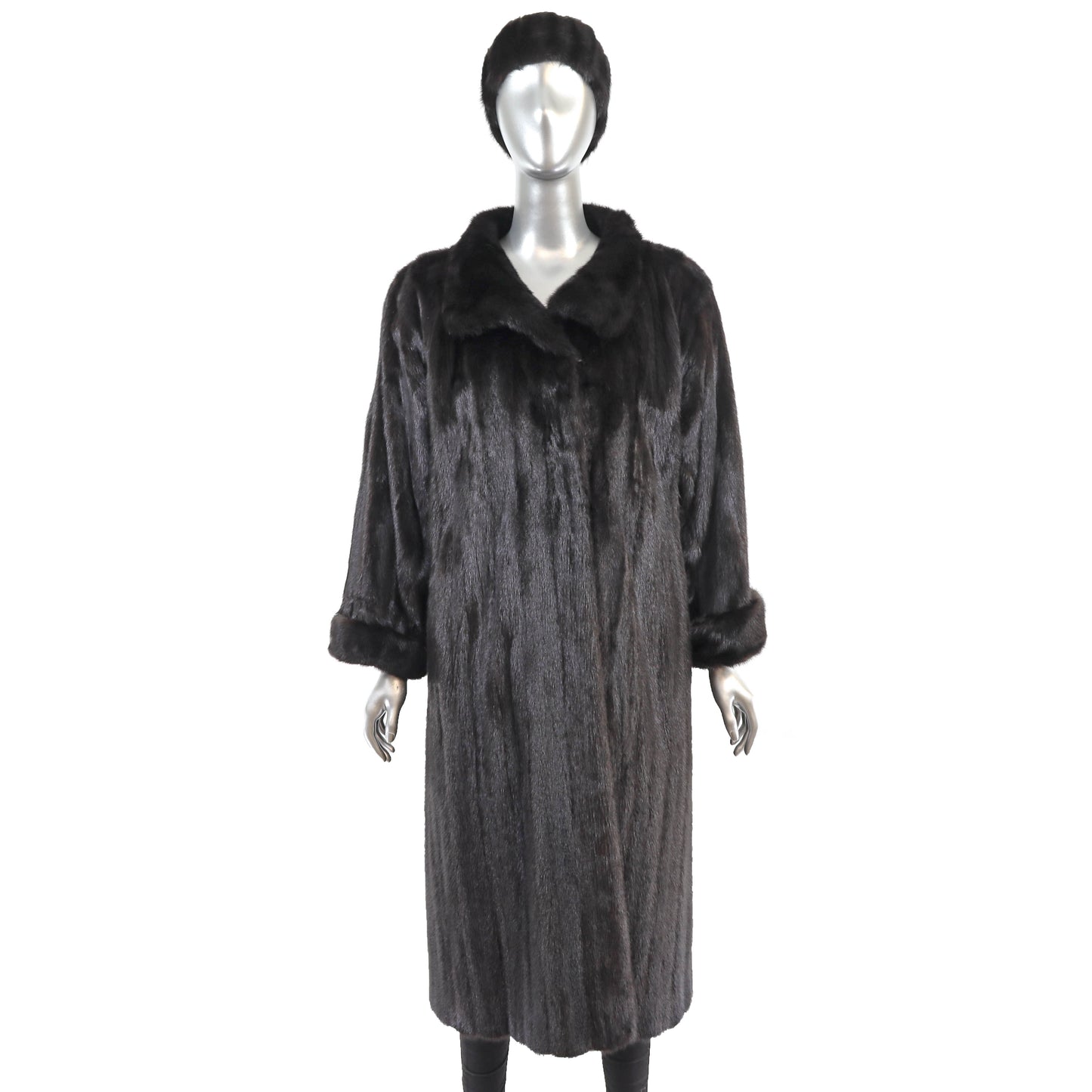 Black Mink Coat with Matching Headband- Size L