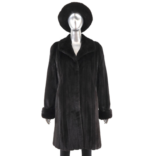 Dark Mahogany Mink Coat with Matching Hat- Size S