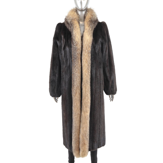 Mahogany Mink Coat with Crystal Fox Tuxedo- Size S