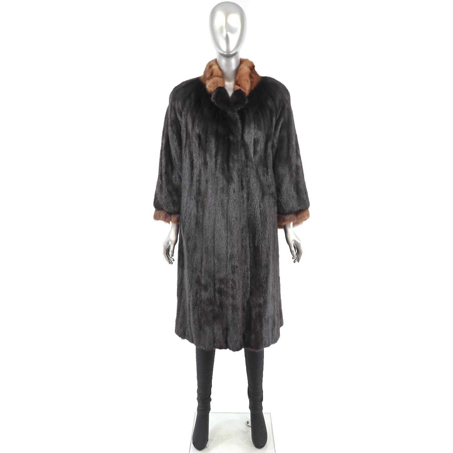 Black Mink Coat with Sable Trim- Size M