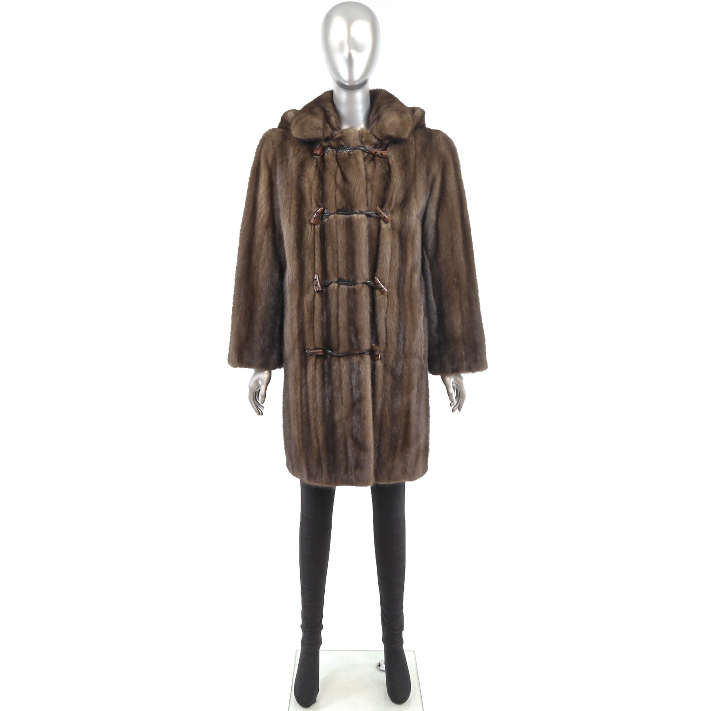 Brown Mink Coat with Detachable Hood- Size M