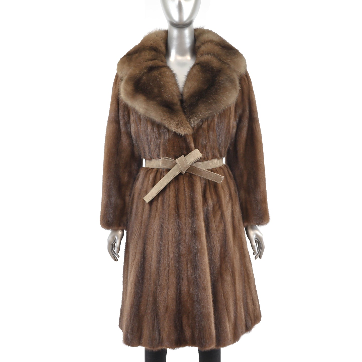 Brown Mink Coat with Sable Collar- Size S