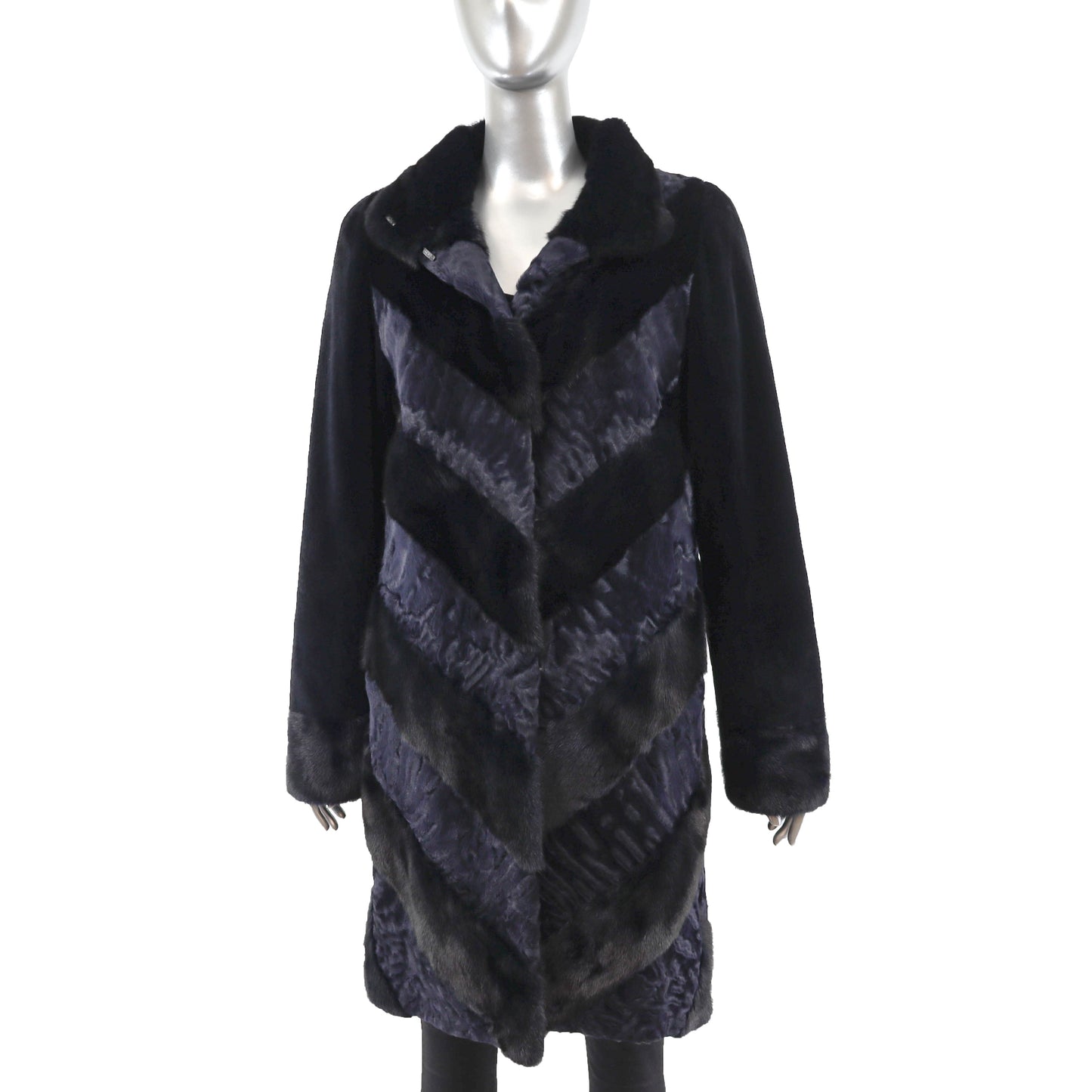 Navy Mink and Lamb Coat with Sheared Mink Sleeves- Size S