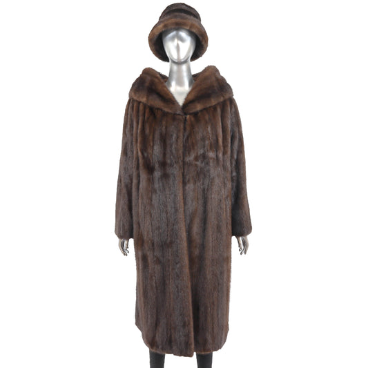 Brown Mink Coat with Matching Hat- Size XXL