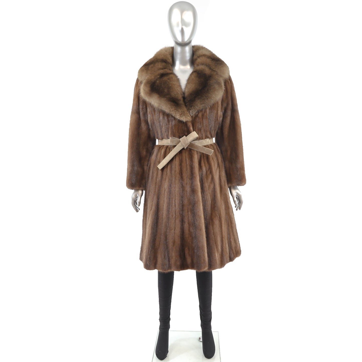 Brown Mink Coat with Sable Collar- Size S