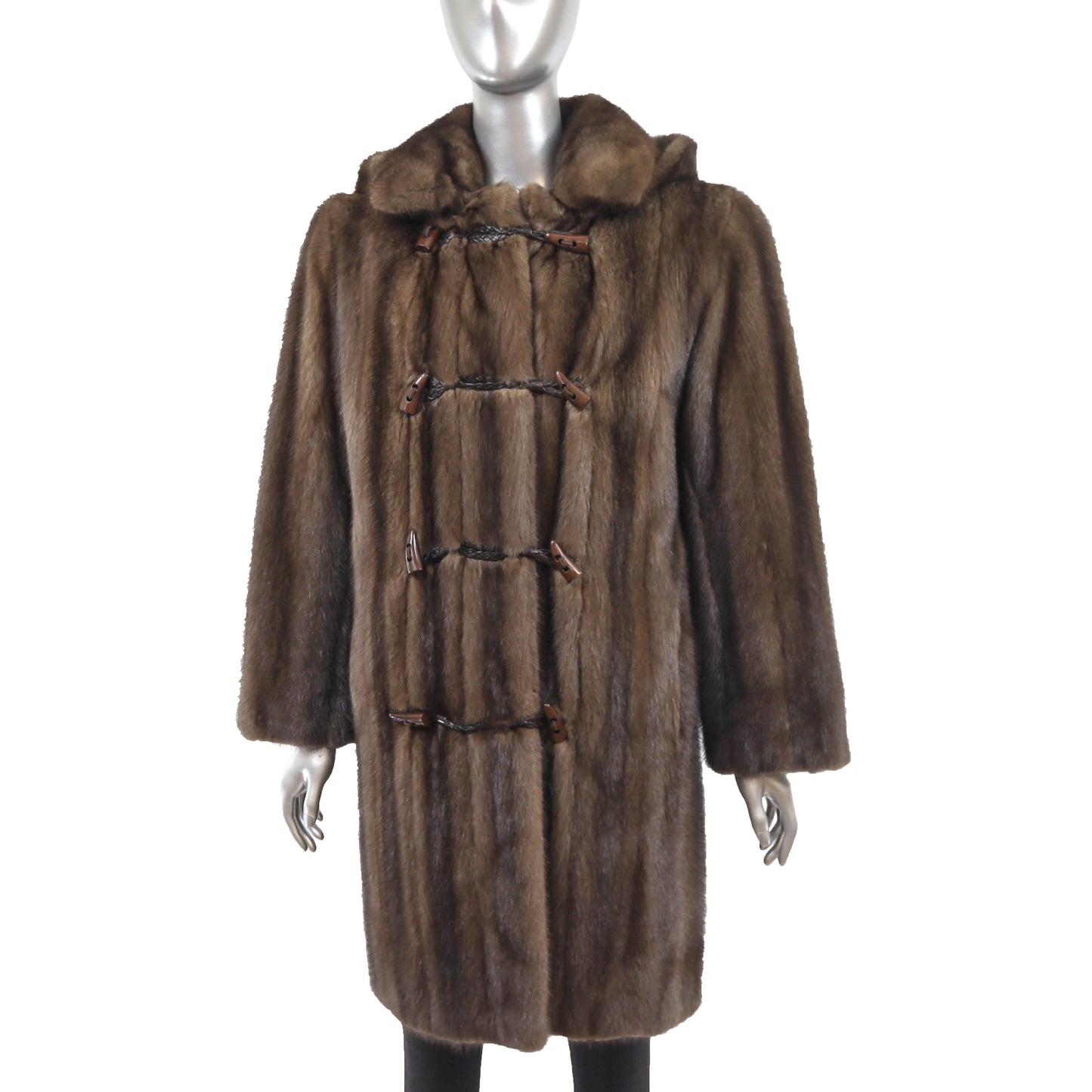 Brown Mink Coat with Detachable Hood- Size M