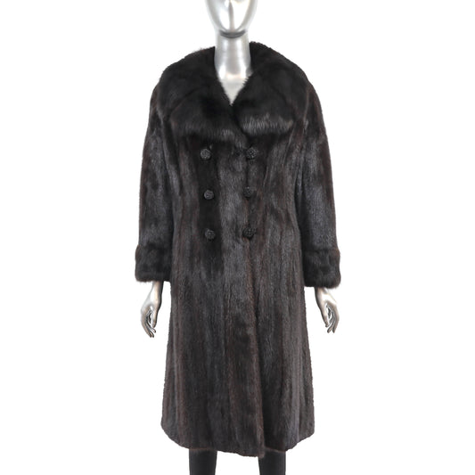 Mahogany Mink Coat with Sable Collar and Cuffs- Size S