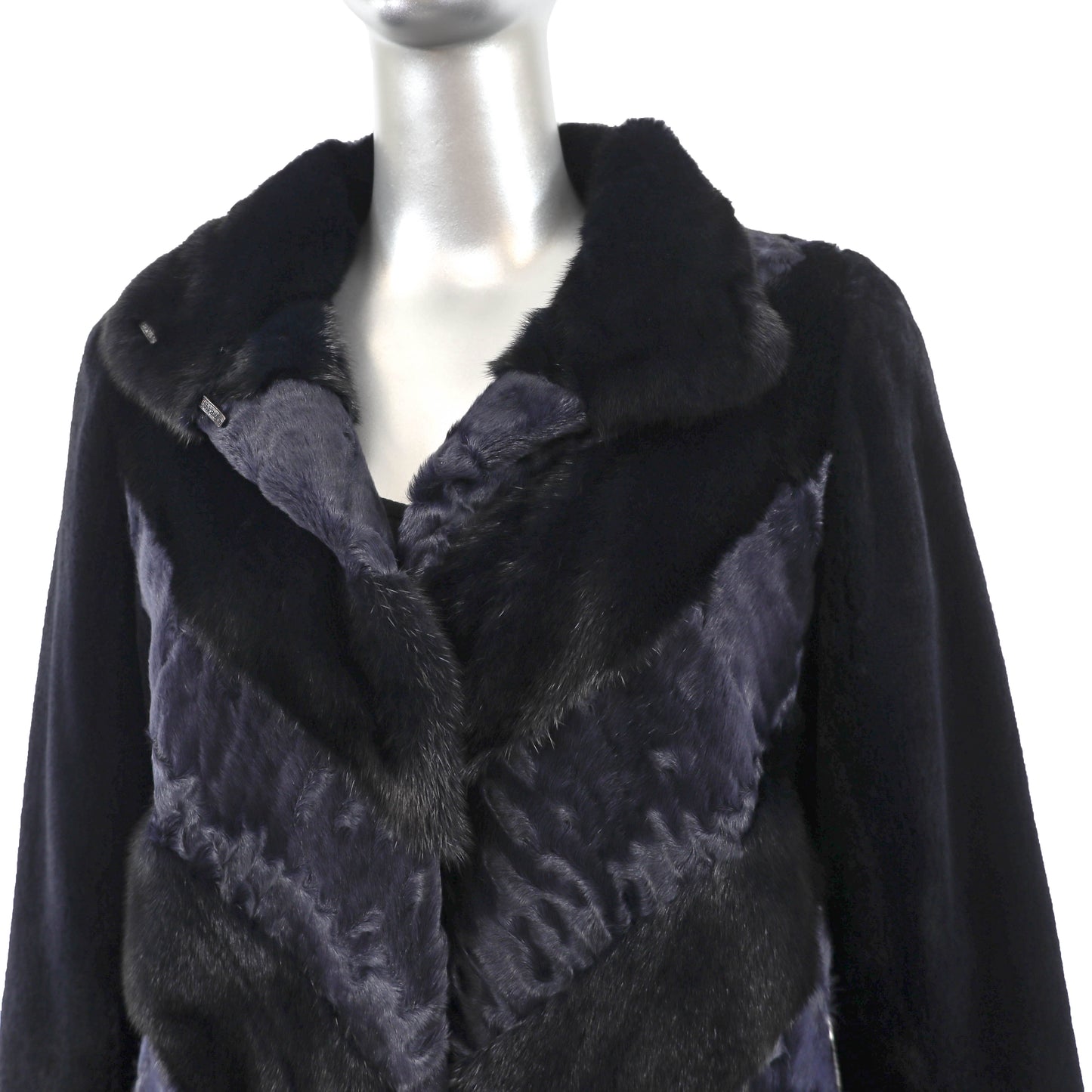 Navy Mink and Lamb Coat with Sheared Mink Sleeves- Size S