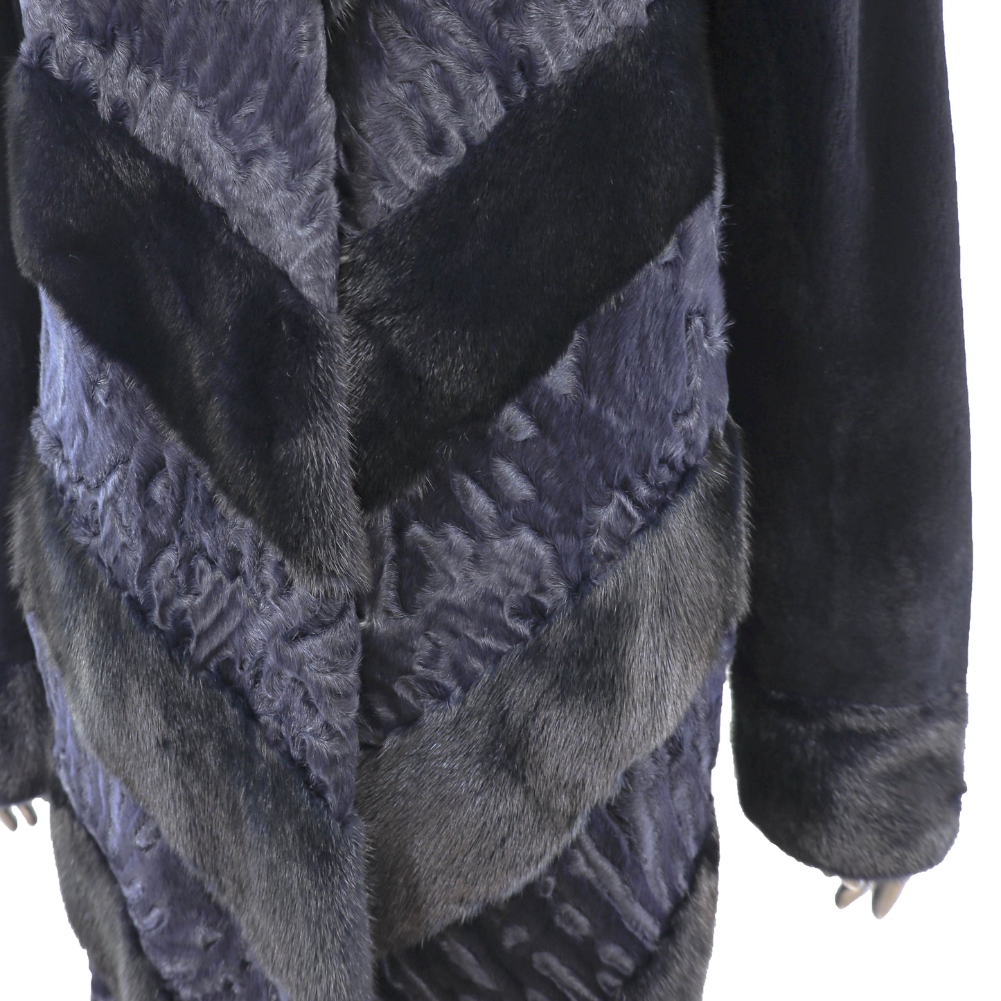 Navy Mink and Lamb Coat with Sheared Mink Sleeves- Size S