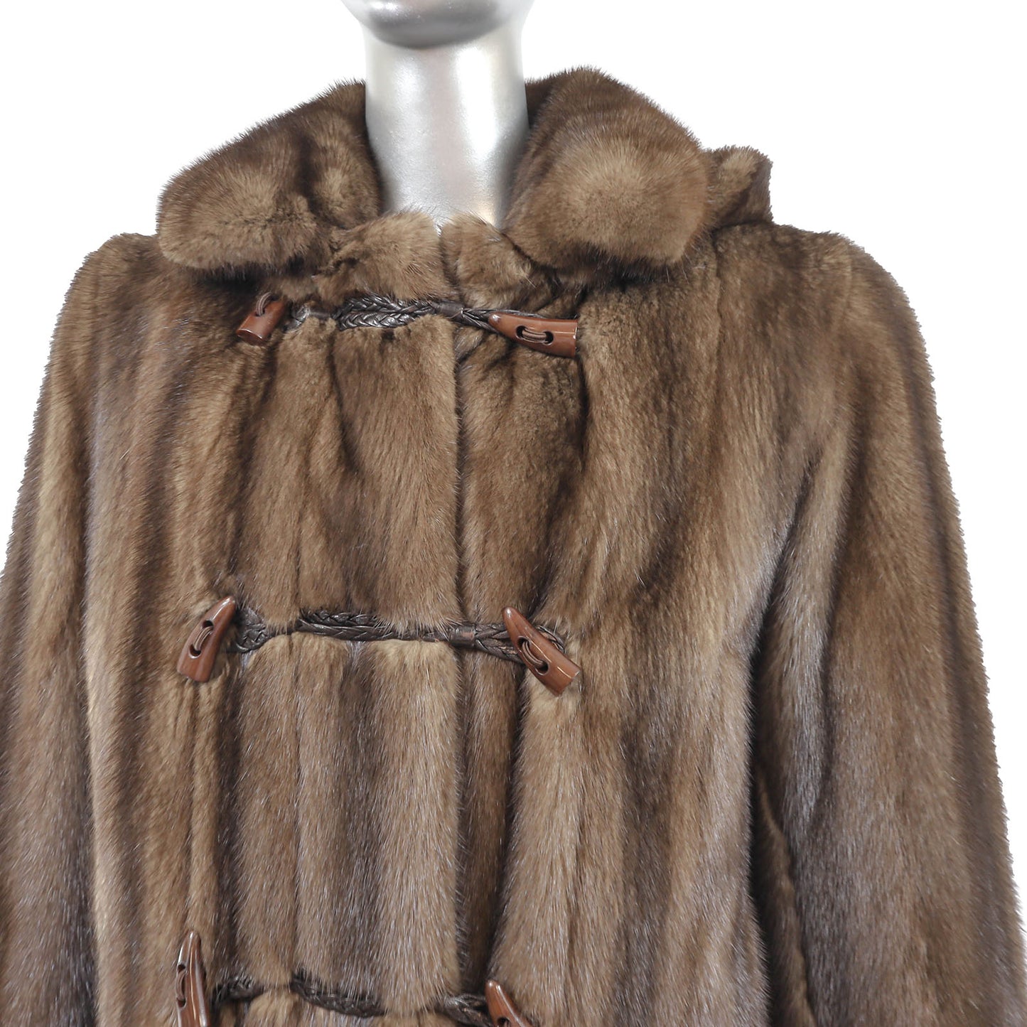 Brown Mink Coat with Detachable Hood- Size M